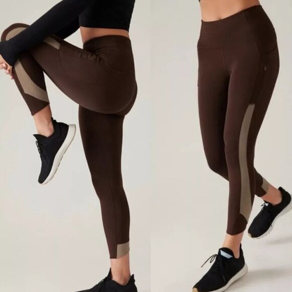 Athleta Ultimate Stash Craft Toasted Brown Colorblock 7/8 Tight Leggings Size XS - Picture 1 of 14